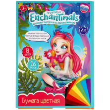 Бумага цветная Энчантималс, 16л, 8цв, а4, Умка