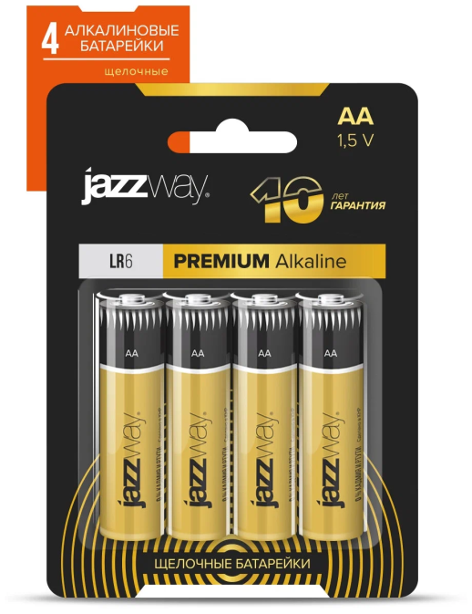 Батарейки алкалиновые JAZZWAY PREMIUM Alkaline АА (LR6, "Пальчиковые") (LR6PA-4B) в упаковке 4 шт.