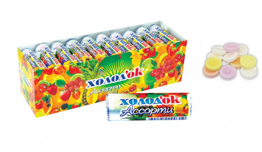 Холодок 15гр/конфеты таблетированные, "Ассорти" в стике, дисплей-бокс; 24*30*15гр;