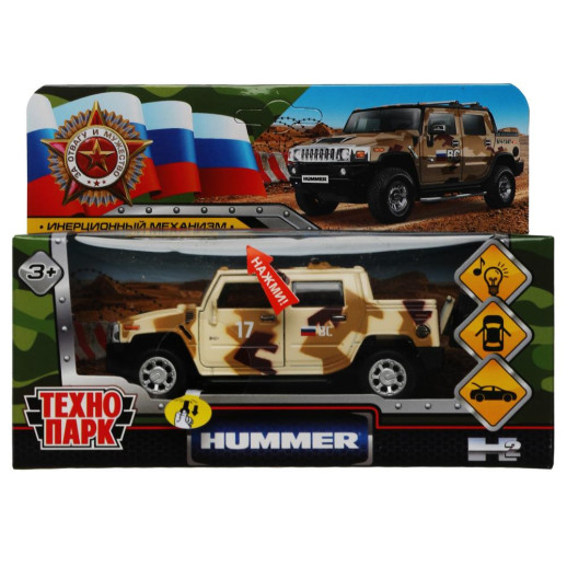 Машина металл свет-звук HUMMER H2 PICКUP КАМУФЛЯЖ 12 см, двери, багажн, кор. Технопарк